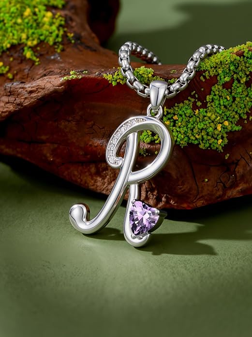 Birthday Gifts for Women Alphabet A to Z Initial Birthstone Pendant Necklaces for Women - 18k White Gold Plated Personalized Name Jewelry Anniversary Graduation Gifts for Wife Her Daughter Girlfriend(with Gift Box)