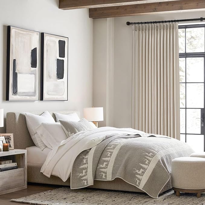Pinch Pleated 92 Inch Curtains - 2 Panels for Living Room - Oatmeal Linen Curtains - 92 Inches Long - Pinch Pleat Drapes for Track System - Light Filtering Semi Sheer