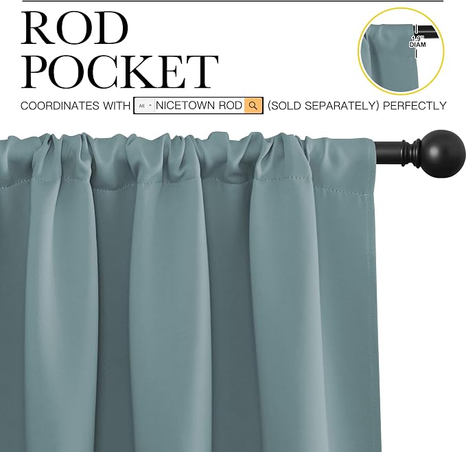NICETOWN Blackout Curtains for Bedroom, Blackout Curtain Panels, Greyish Blue, 1 Pair, 70 by 63-inch, Window Treatment Energy Saving Thermal Insulated Solid Rod Pocket Blackout Drapes/Draperies