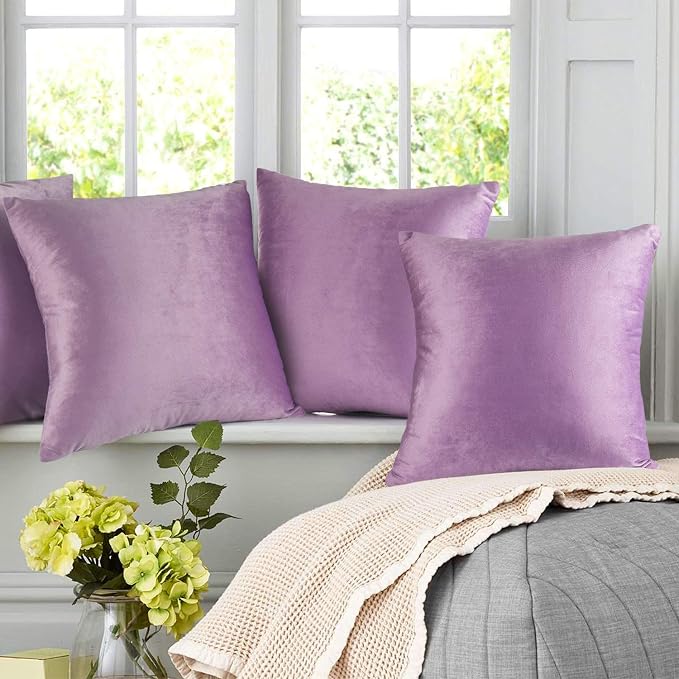 Nestl Throw Pillow Covers, Cozy Velvet Decorative Lavender Pillow Covers 20 x 20 Inches, Soft Solid Couch Pillow Covers for Sofa, Bed and Car, Set of 2