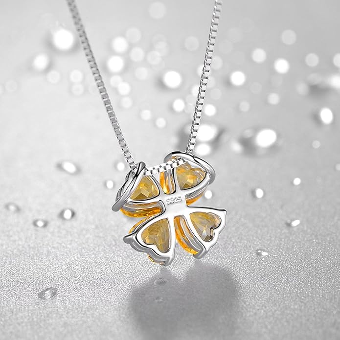 JIANGXIN Colorful Birthstone 925 Sterling Silver Handmade Pendant Necklace for Women Lucky Four Leaf Clover Plant Shamrock Jewelry Rhodium Plated