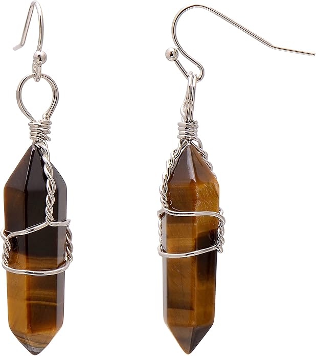 Polished Stone Wire Wrapped Point Crystal Earrings for Women Reiki Energy Healing