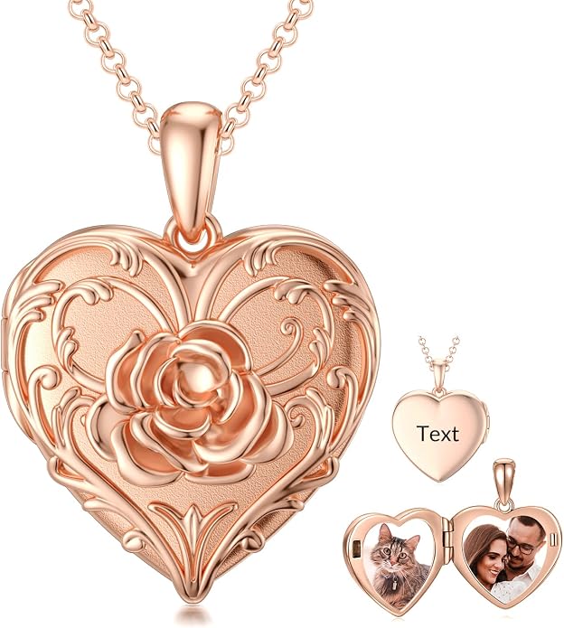 SOULMEET Personalized Silver Locket Necklace That Holds Pictures Photo Keep Someone Near to You, Memorial Custom Lockets Necklaces Letters Engraving for His Her