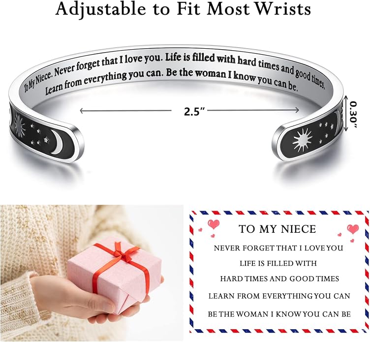 TONY & SANDY Inspirational Bracelets for Women Teen Girls Personalized Gifts for Daughter Granddaughter Mom Sister Friends Stainless Steel Engraved Cuff Birthday Easter Christmas
