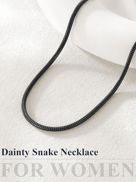 U7 Snake Necklace for Women 14K Gold Plated/Silver/Rose Gold/Black Chain Necklace Hypoallergenic, Stainless Steel Tiny Snake Chain Necklace 1/1.2/1.5/2MM, 14-30" Adjustable Minimalist Gift