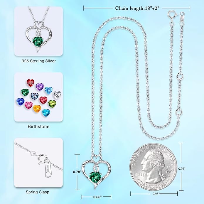 Iefil Birthstone Necklace for Women, 925 Sterling Silver Birthstone Jewelry for Women Wife Her