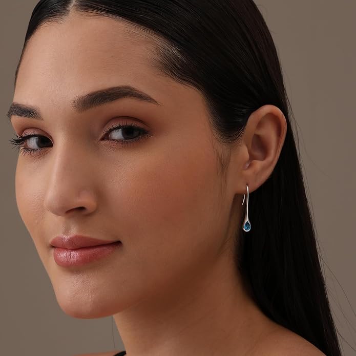 LeCalla 925 Sterling Silver Drop Ear Cuffs Earrings | Lightweight Threader Wire Shaped Teardrop Dangle Earring for Women | Hypoallergenic Piercing Gifts for Her