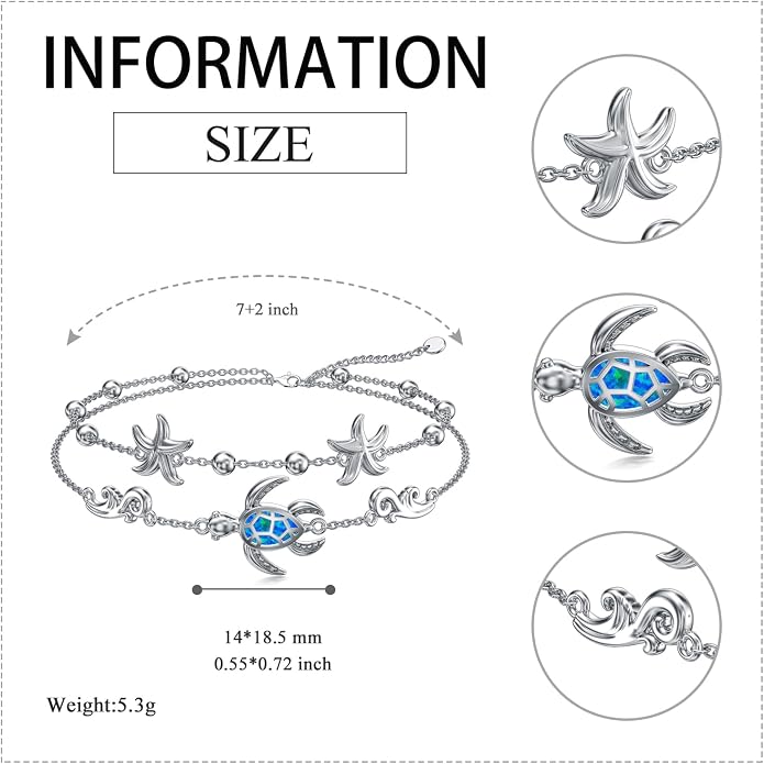 VONALA Witches Knot/Compass/Dragonfly/Clover Bracelet Sterling Silver Adjustable Charm Bracelet Summer Beach Foot Chain Jewelry for Women Gifts