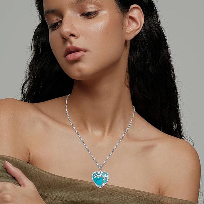 Aniu Tree of Life Necklace for Women, 925 Sterling Silver Mother of Pearl Family Palm Tree Charm Pendant Jewelry for Birthday Christmas Gift
