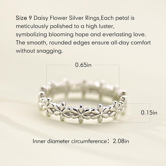 925 Sterling Silver Rings for Women Daisy Flower Stack Rings，Sterling Silver Hypoallergenic Fade-Resistant，Non Tarnish Statement Ring Fashion Marriage Band Sunflower Stacking Ring Jewelry Gift for Women