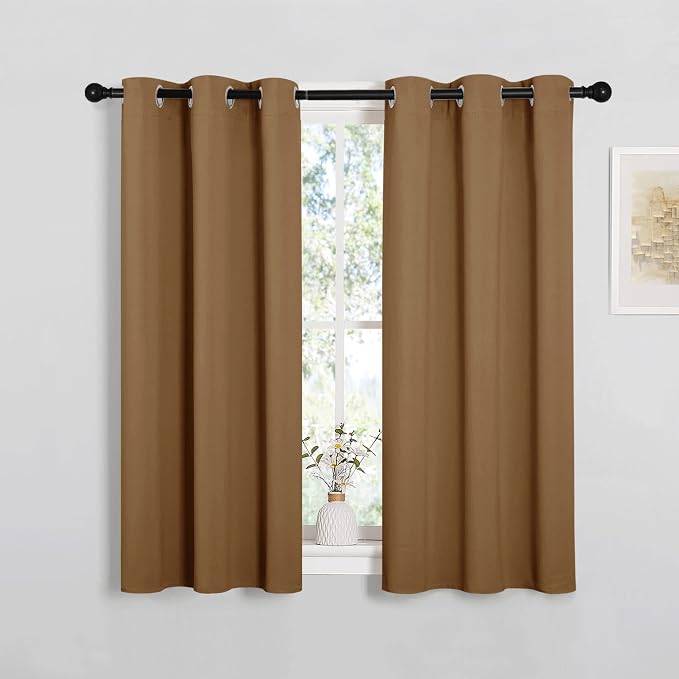 NICETOWN Sleek Blackout Curtains 84 inches Length for Windows, Noise Reducing and Block Draft Panels for Door Doorway Laundry Office Luxury Decor Theme (2 Panels, Gold Brown, W34 x L84 -Inch)