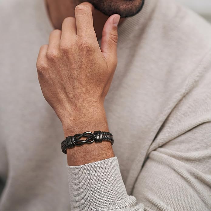 VNOX Men's Inspirational Mantra Engarved Handmade Braided Leather Adjustable Cuff Bangle Bracelet Encouragement Motivational Gift for Men