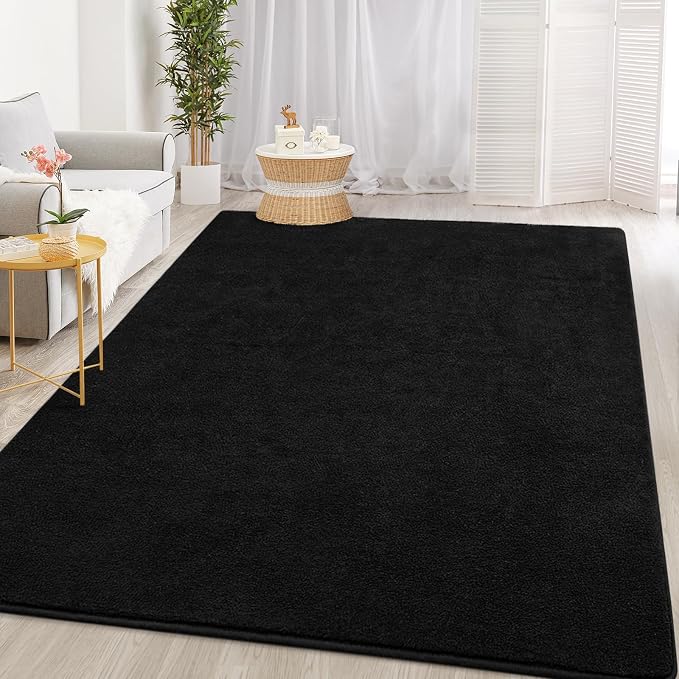 Gifeas Large Ultra Soft Modern Area Rugs for Living Room Bedroom, 7x10 Feet Black Thickened Memory Foam Indoor Solid Minimalist Carpets, Non-Slip Comfy Rug for Boys Girls Nursery Room Home Decor