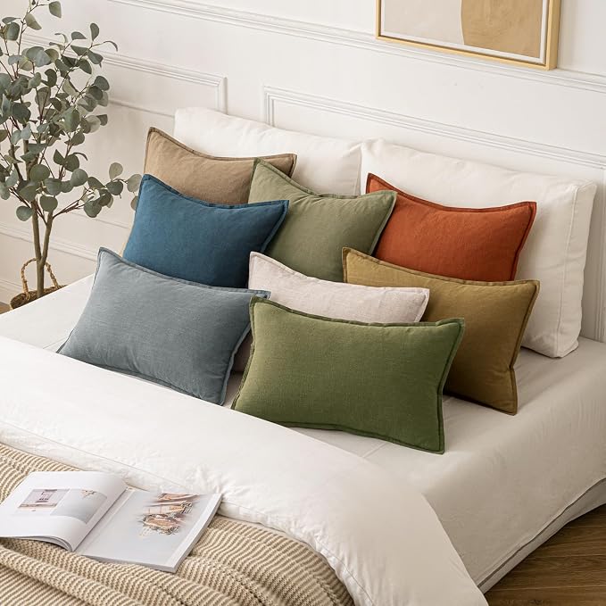 MIULEE Decorative Linen Euro Sham Pillow Covers 24x24 Blue | Boho Farmhouse Neutral Couch Throw Pillows for Bed, Pack of 2 Accent Coastal Modern Pillowcases, Sofa Livingroom Home Decor