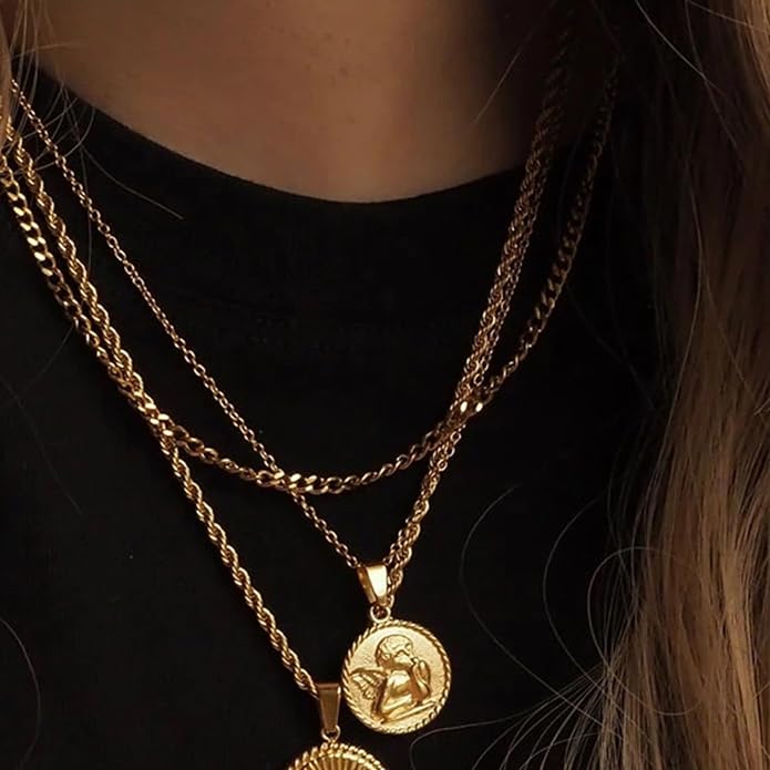 Unisex Celestial Gold Pendant Necklaces, Sun/Moon/Star/Angle Celestial Elements Unisex Choker Gold Lover Chains for Men and Women Jewelry