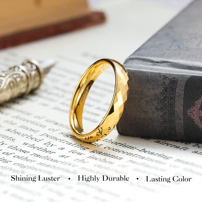 King Will Tungsten Carbide Wedding Ring for Men Women Promise Ring for Couple 2mm/4mm/6mm Black/Silver/Gold/Rose Gold Multi-faceted Shining Luster High Polished Wedding Band Comfort Fit
