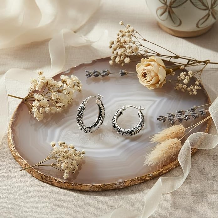 Vintage Filigree Hoop Huggie Earrings Boho Hollow Hoop Earrings Western Jewelry Gifts for Women