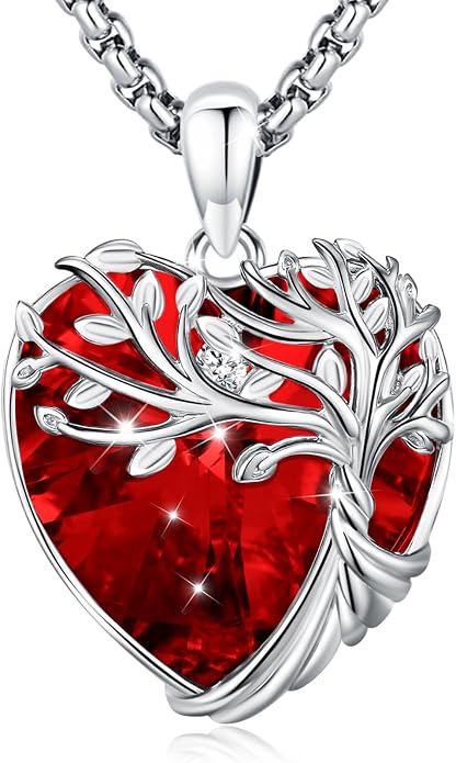 Tree of Life Necklace Sterling Silver Crystal Abalone Shell Tree Pendant with Heart Family Tree Jewelry for Women Mother's Day Gifts