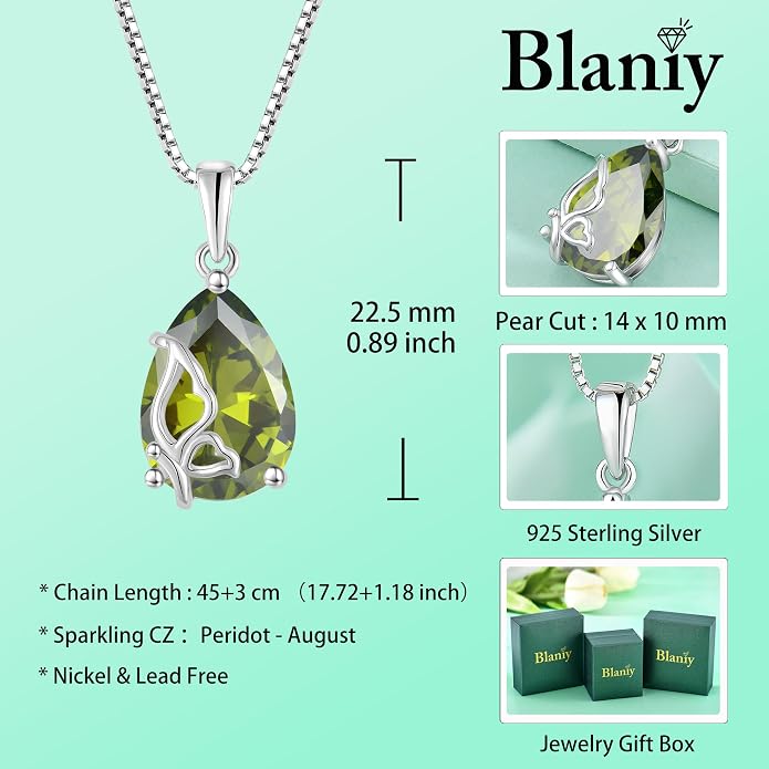 Teardrop Necklace 925 Sterling Silver Butterfly Pendant Necklace Birthstone Jewelry for Women