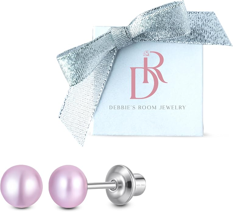 Pearl Screw Back Stud Earrings for Baby, Toddler, Girls | Hypoallergenic 925 Sterling Silver Screwback Safety Earrings | Simulated Pearl Studs for Sensitive Ears | Keepsake Gift for Birthdays Holidays Special Occasions