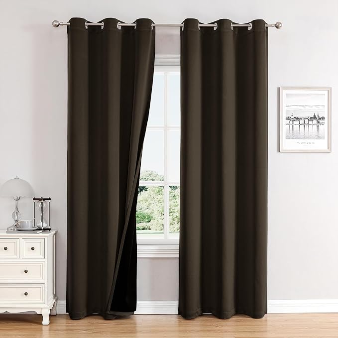 ChrisDowa 100% Blackout Curtains for Bedroom 72 Inches Long 2 Panels Set | 2 Thick Layers, Thermal Insulated, Light Blocking, Grommet, Window Treatment, Living Room Drapes, Brown, 42 x 72 Inch