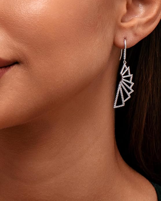 Asymmetrical Chain Dangle Earrings for Women 18K Gold Plated 925 Silver Circle and Long Ear Pin Tassel Chain Triangle Wing-Inspired 6A CZ Drop Earring Geometric Symbolic Earrings Jewelry Gifts
