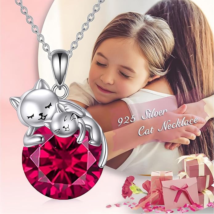 Cat Necklace Sterling Silver Cat Zircon Pendant Gothic Jewelry for Women Animal Lovers Gifts