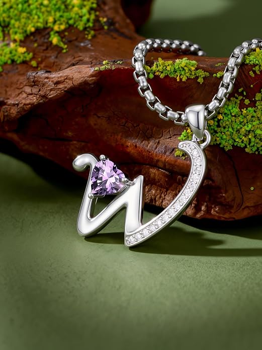 Birthday Gifts for Women Alphabet A to Z Initial Birthstone Pendant Necklaces for Women - 18k White Gold Plated Personalized Name Jewelry Anniversary Graduation Gifts for Wife Her Daughter Girlfriend(with Gift Box)