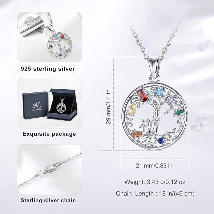 AEONSLOVE Tree of Life Necklace 925 Sterling Silver, Family Tree of Life Pendants Jewelry Gifts for Women Wife Mother, 18 Inch Chain
