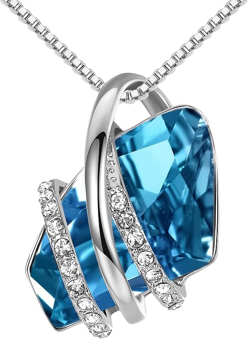 Leafael Wish Stone Pendant Necklace with Birthstone Crystal, 18K Rose Gold Plated/Silvertone, 18" + 2"