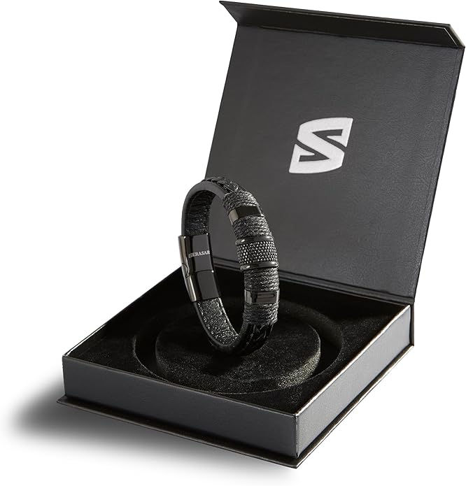 SERASAR Premium Leather Bracelet Men | Stainless Steel Magnetic Clasp | Three Colors | Jewelry Box Included