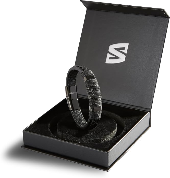 SERASAR Premium Leather Bracelet Men | Stainless Steel Magnetic Clasp | Three Colors | Jewelry Box Included