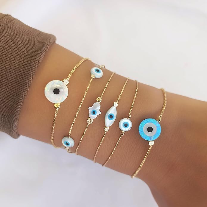 Minimalist Evil Eye Charm Bracelet – Handmade Delicate Good Luck Jewelry for Women – Adjustable 6.5” + 1” Extender