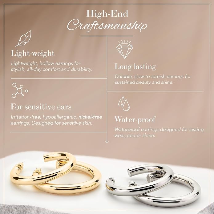 14K Gold-Plated, Lightweight, Open Hoop Earrings For Women