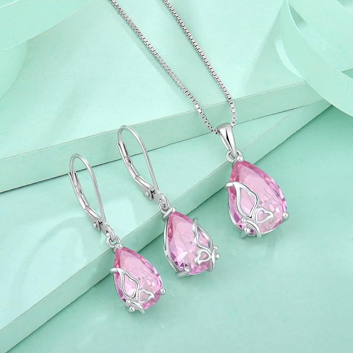 Teardrop Necklace 925 Sterling Silver Butterfly Pendant Necklace Birthstone Jewelry for Women