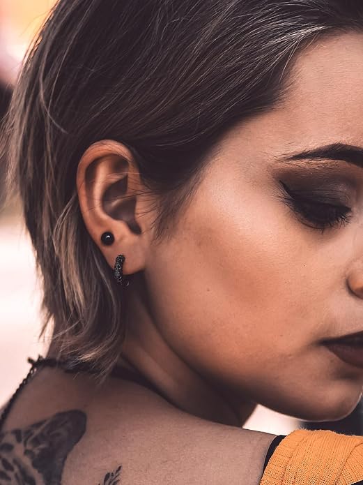 Bandmax 925 Sterling Silver Black Huggie Hoop Earrings 10mm Small Hypoallergenic Cartilage Piercing Jewelry for Women Men Gift