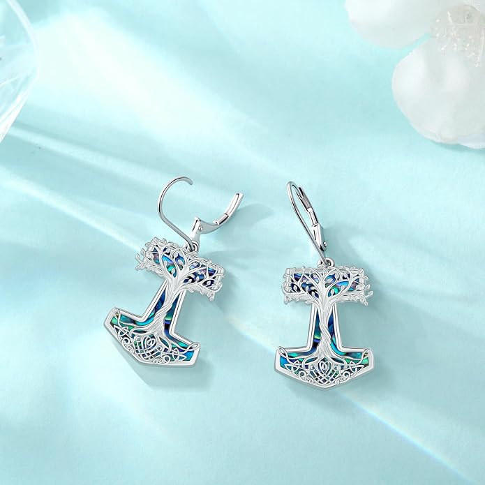 Eusense Sterling Silver Dangle Earrings for Women Tree of Life Animals Moonstone Turquoise Leverback Earrings Jewelry Gifts