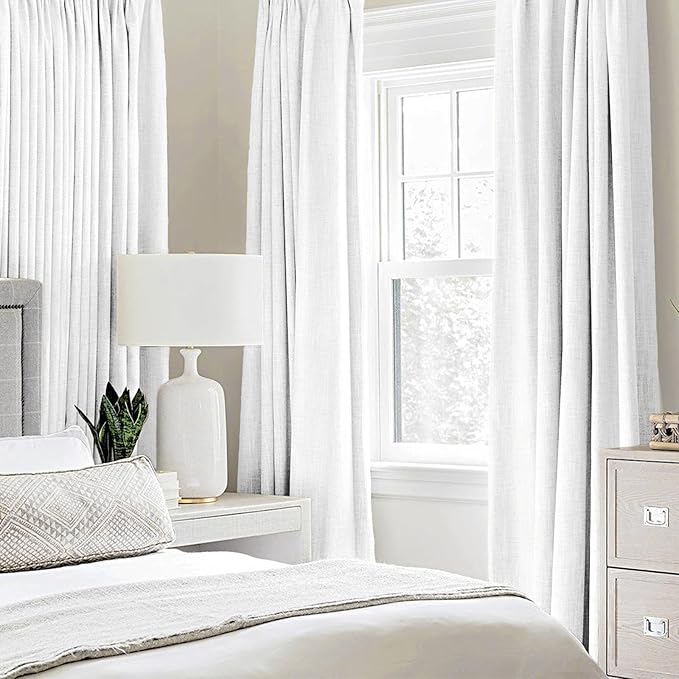 MIULEE 90 Inches Linen Textured Curtains for Bedroom 100% Blackout Thermal Insulated Bright White Grommet Room Darkening Drapes Luxury Decor for Living Room 52 x 90 Inch (2 Panels)