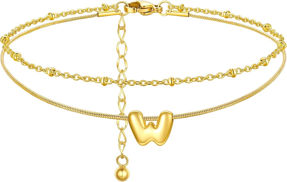 ChainsProMax Initial Ankle Bracelets for Women, Waterproof Anklets Bracelet Adjustable Summer Beach Women Foot Jewelry, Stainless Steel/Gold Plated-Send Gift Box/Letter A-Z