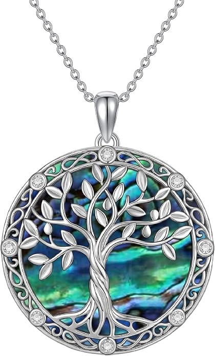 Tree of Life Birthstone Necklace 925 Sterling Silver Crystal Tree of Life Pendant Birthstone Jewelry Birthday Christmas Gifts for Women Mom Her Wife