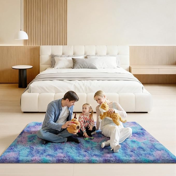 5x7 Area Rugs for Living Room, Large Fluffy Rugs for Bedroom, Fuzzy Shag Soft Non-Slip Carpet for Kids Girls and Boys Nursery Dorm Indoor Room Home Decor (5ft X 7ft, Rainbow)