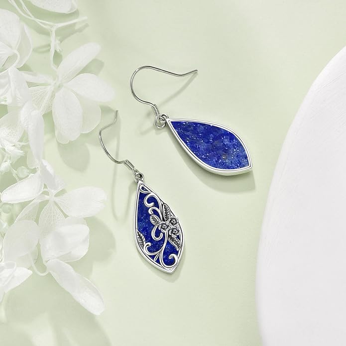 Silver Earrings for Women Sterling Silver Filigree Earrings Teardrop Dangle Drop Filigree Bohemia Jewelry Gift for Women Mother Mom