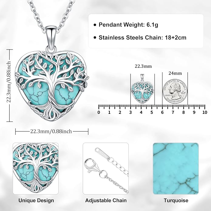Tree of Life Necklace for Women Moonstone/Turquoise/Amethyst Pendant Boho Necklace Fine Jewelry Gifts for Wife Mom Grandmother