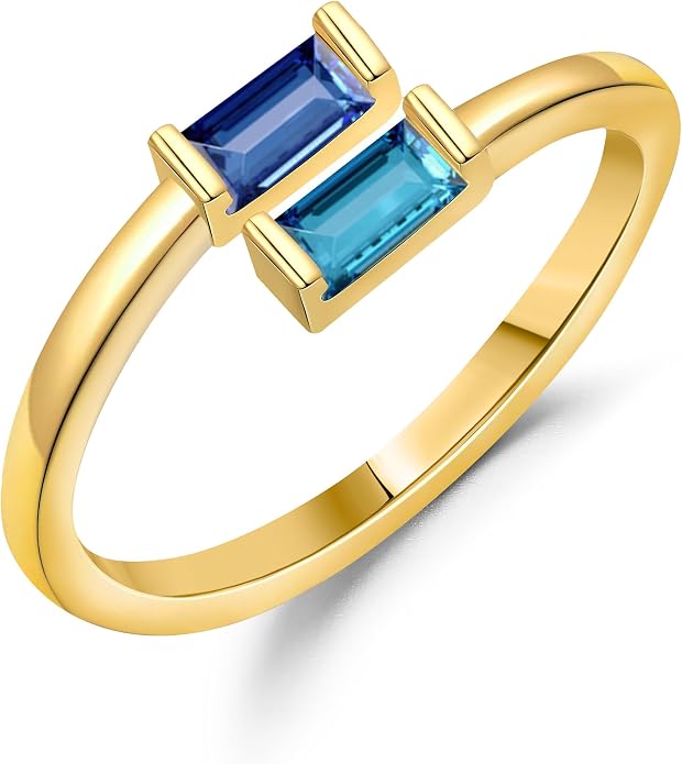 JSJOY Birthstone Rings for Women Dainty Emerald Blue Ring Birthday Gifts for Mom Her Gemstones CZ Ring for Teens Gold Rings That Don't Tarnish Adjustable Ring Jewelry Gifts