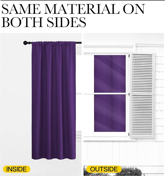 NICETOWN Blackout Purple Curtains for Living Room - Thermal Insulated Solid Rod Pocket Blinds for Bedroom Decor (Royal Purple, Set of 2 Panels, 42 x 45 Inch)