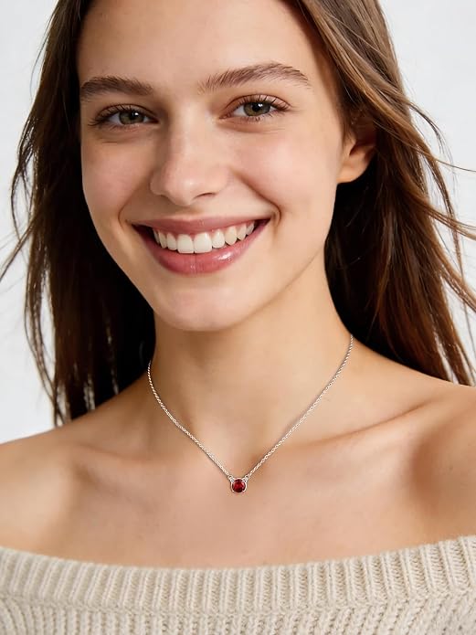 ChicSilver Bow and Cat Birthstone Necklace, 925 Sterling Silver Pendant Necklaces for Women, Hypoallergenic Silver Choker with 16 inch Rolo Chain, 12 Months Jewelry for Valentines Mothers Day Christmas