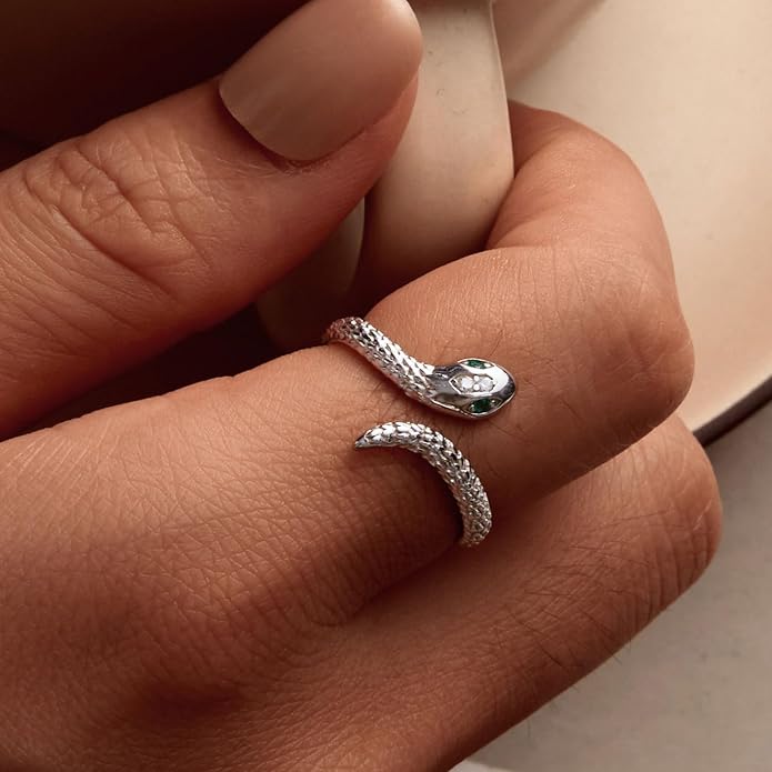 Animal Open Adjustable Ring Playful Cat Dachshund Snake Koi Fish Hummingbird Bat Heart Feather Stacking Ring for Women, Sterling Silver Plated Pet Memorial Jewelry Gift for Cat Lovers