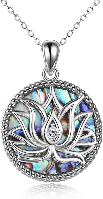 ONEFINITY Lotus Necklace 925 Sterling Silver Moonstone Pendant Necklace Yoga Lotus Jewelry for Women
