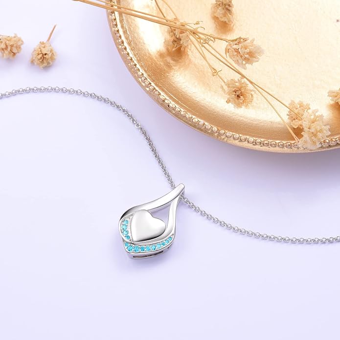 Cremation Jewelry 925 Sterling Silver Teardrop Urn Necklace for Ashes Heart Shape Memorial Keepsake Pendant for Human Ashes for Women Gift