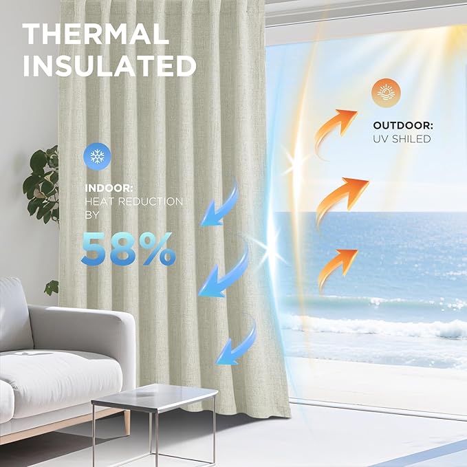 Joydeco Blackout Curtains for Bedroom - 100% Light Blocking 2 Panels Light Beige Drapes 42"W x 108"L, Thermal Insulated Room Darkening Curtains, Linen Textured for Living Room, Rod Pocket & Back Tabs